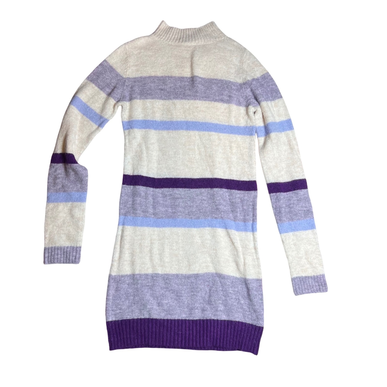 Mi Ami For Francesca's Striped Mock Neck Sweater Dress Purple Blue Cream S